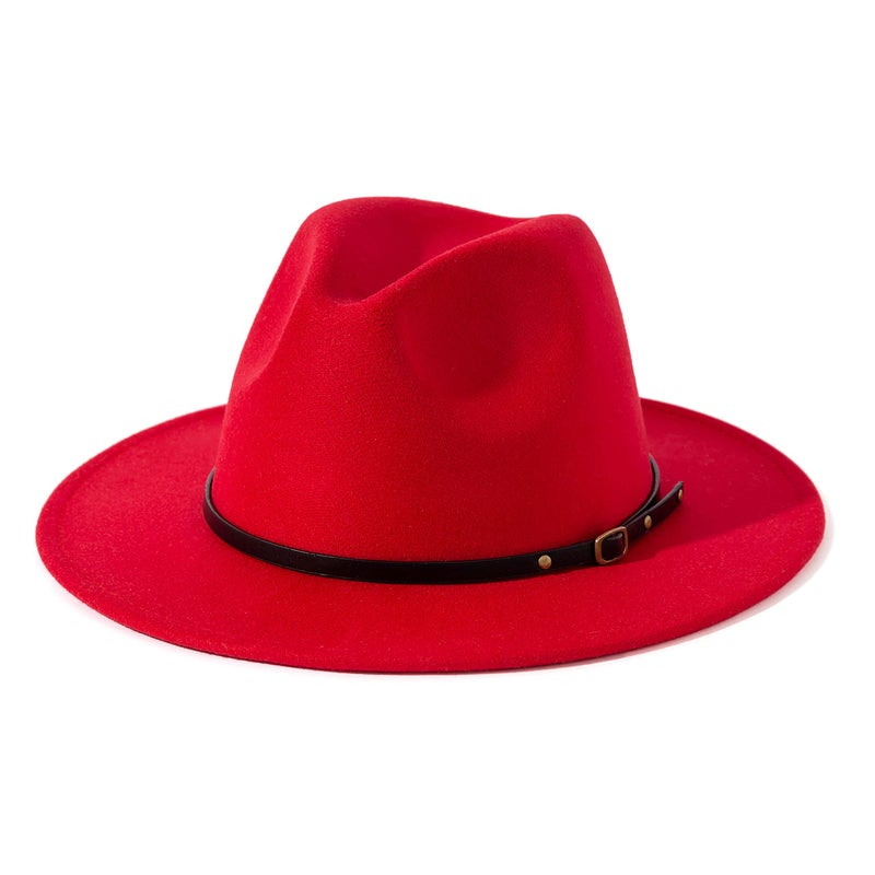 Lisianthus Women Belt Buckle Fedora Hat Red - Image 1